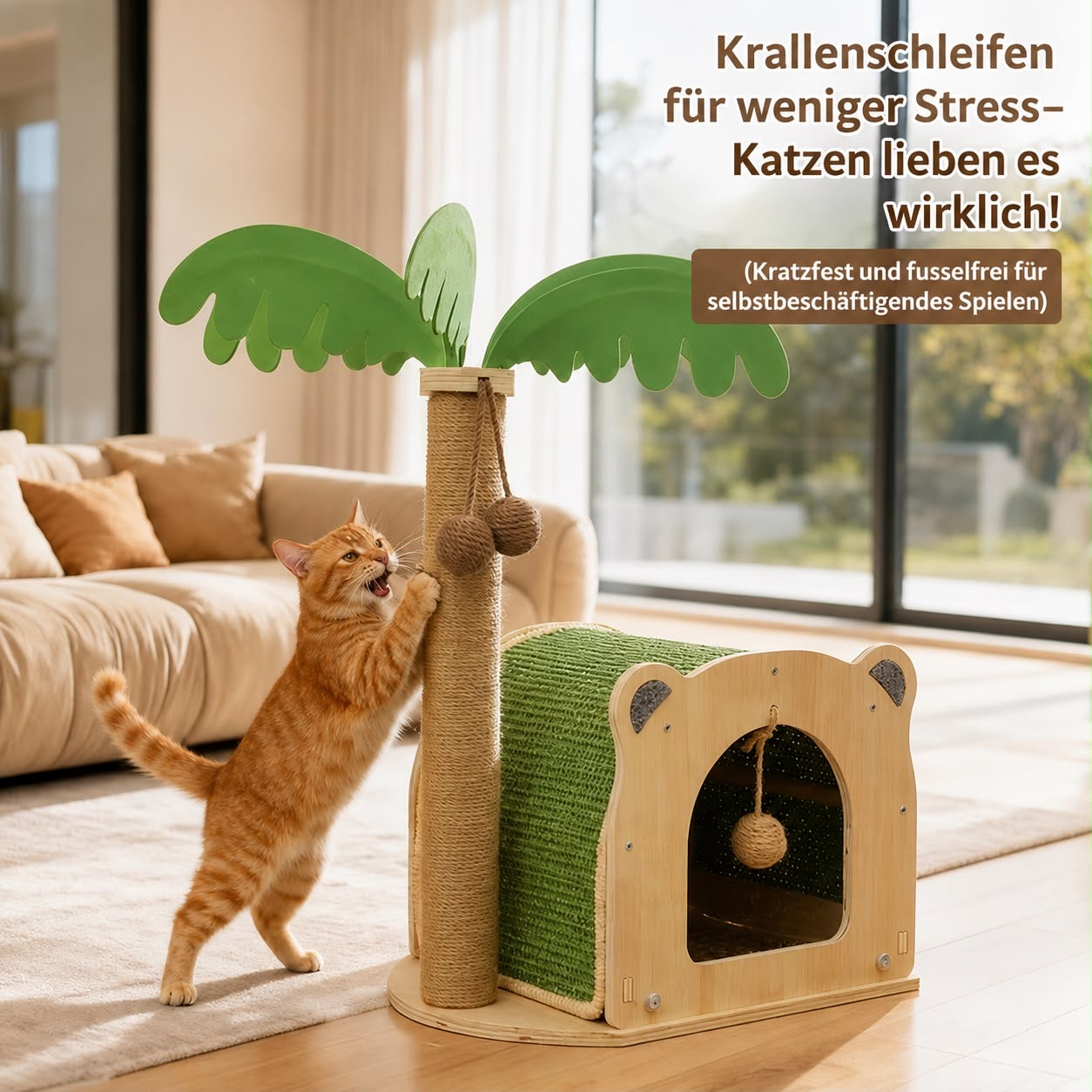 Palmenoase – Kratzbaum mit Katzenhöhle
