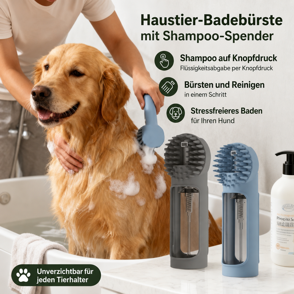 2-in-1 Badebürste für Haustiere