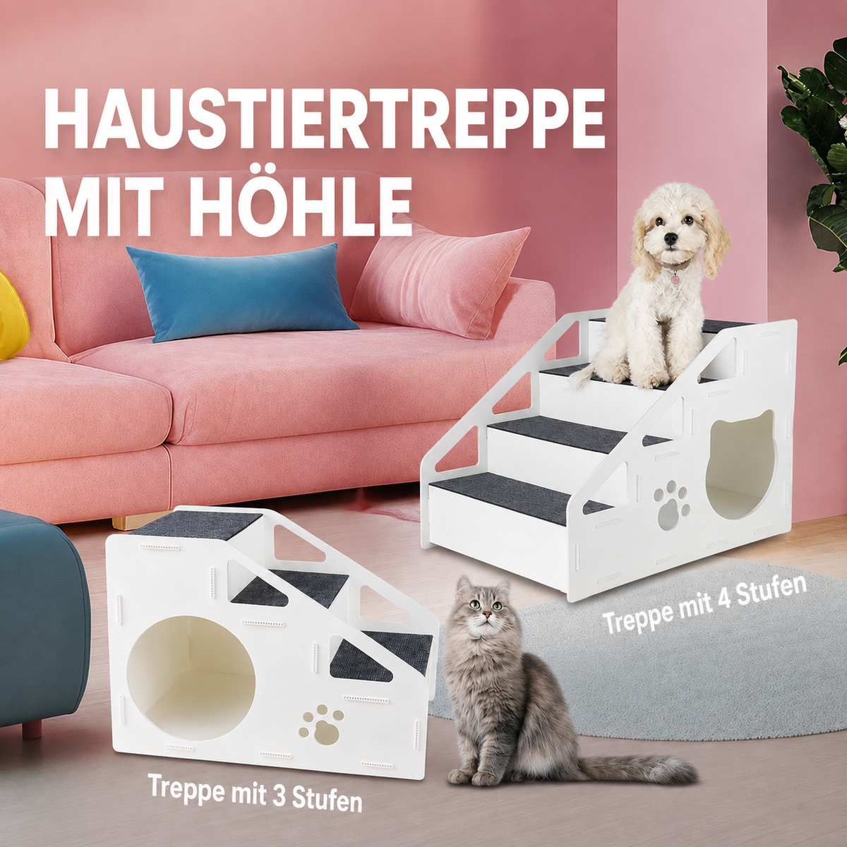 Hundetreppe mit Höhle für Katzen & kleine Hunde