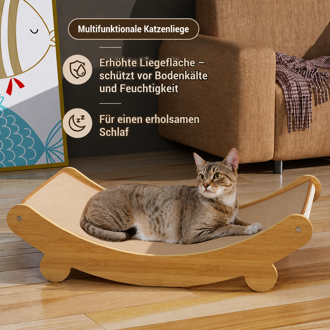 Premium Katzenliege mit Sisal-Kratzmatte
